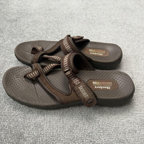 Skechers Sandals Womens Size 10 Brown Strappy Toe Loop Sport Outdoor Reggae - Picture 1 of 12